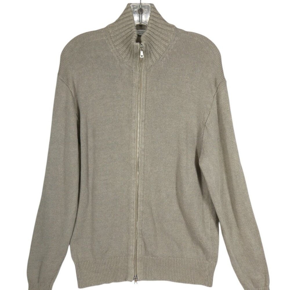 Inis Meain 100% Linen Zip Sweater Taupe Knit Ireland Lightweight Luxury Sz Men L